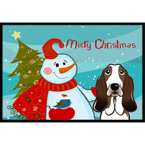 Carolines Treasures Snowman With Basset Hound Indoor and Outdoor Mat- 18 x 27 in. BB1863MAT - main